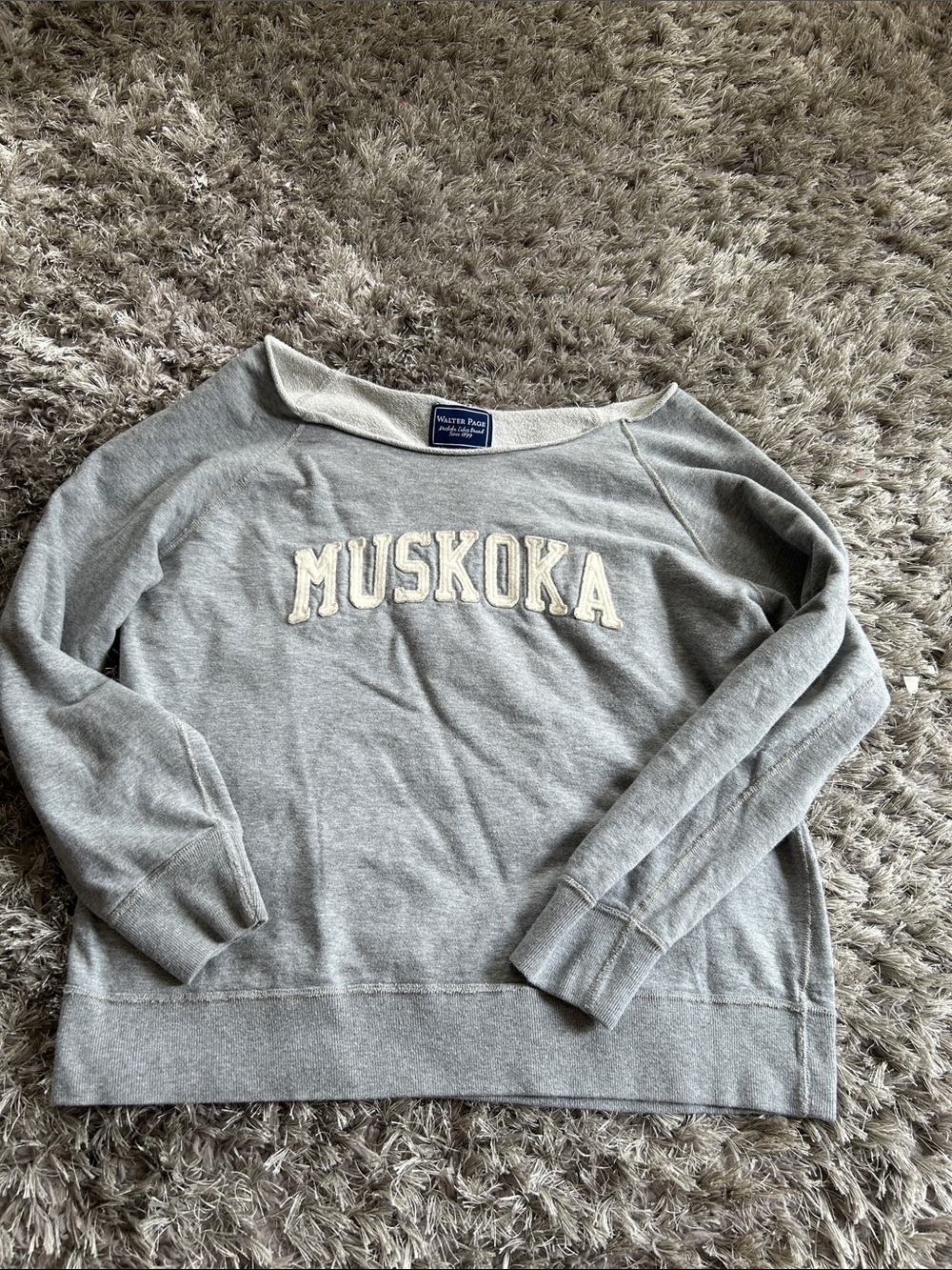 Walter PageLight Grey Crewneck Sweatshirt with Cream Muskoka Appliqué